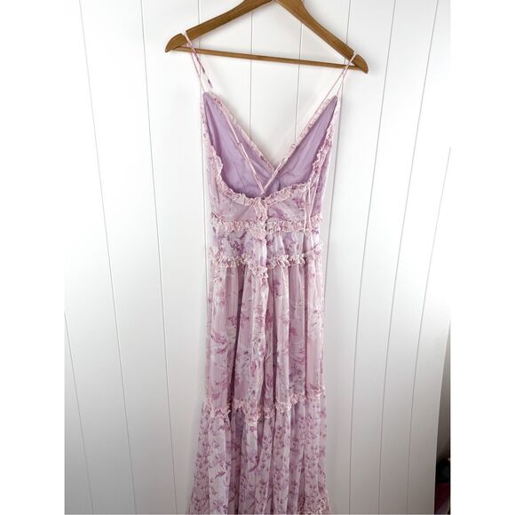 En Elly Ruffled Printed Maxi Dress in Pink Floral Plunge Strappy Cottagecore L - Picture 11 of 16